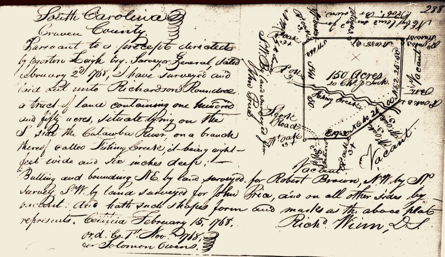 1768 SC Land Grant for Richardson Rountree